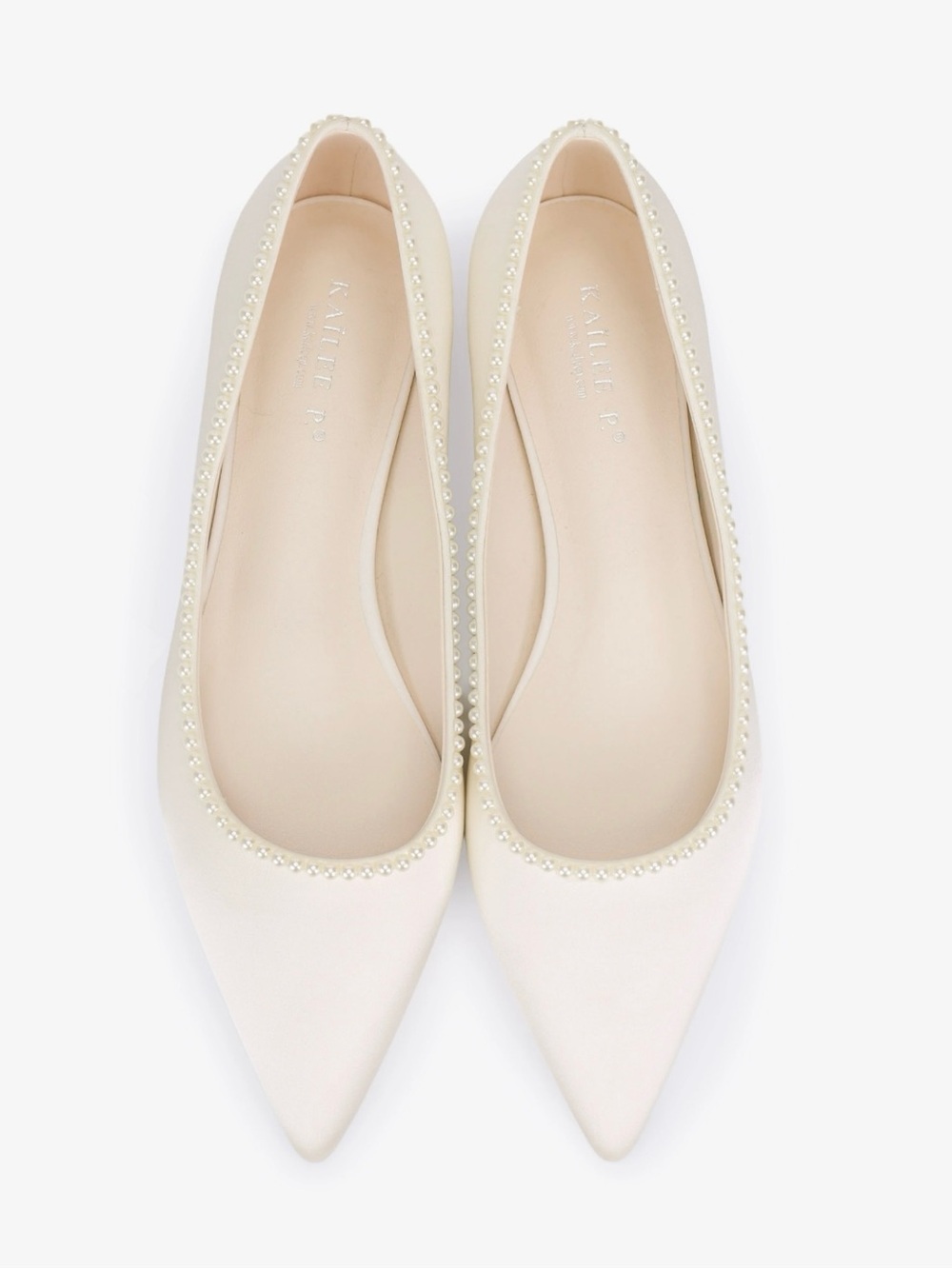 Vantina Kailee P Pearl-Trim Pointed Ballet Flats in Ivory